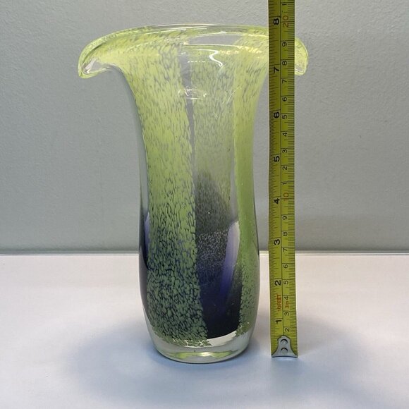 Handcrafted Art Glass Vase Green & Blue With Flared Rim Teleflora Murano Style - Picture 5 of 10